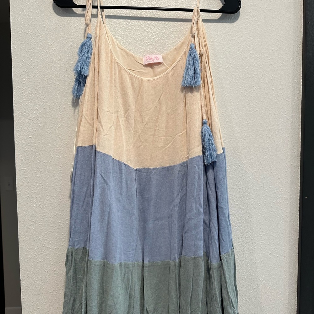 Pink Lily Colorblock Dress with Tassels